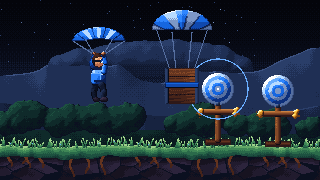 Pixel scene of a Fortnite island with the VOID AI FOV circle around a target
